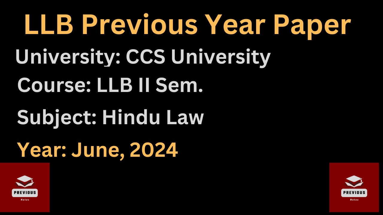 LLB Hindu Law Previous Year Paper 2024| CCSU