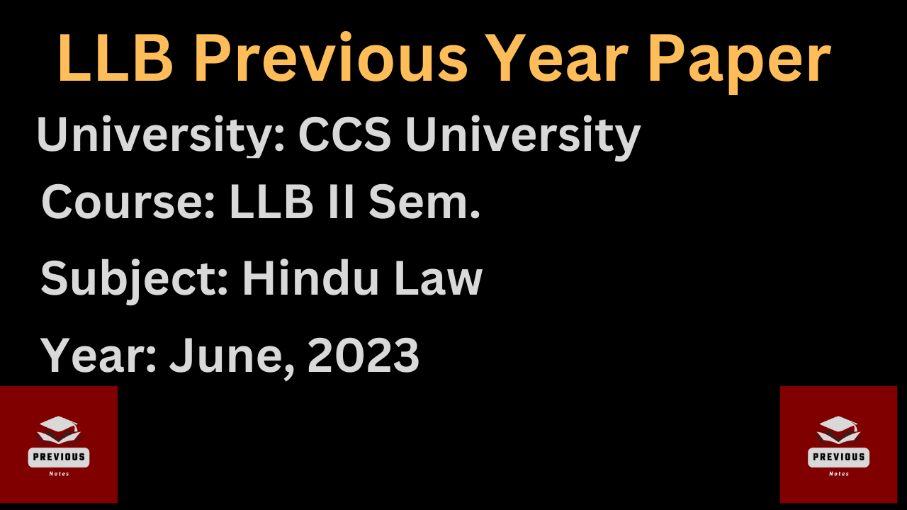 LLB Hindu Law Previous Year Paper 2023 | CCSU